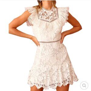 Adelyn Rae Sasha Lace Embroidered Ruffled Dress in White